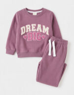 LTC142 Girls' Embroidered "DREAM BIG" Fleece Tracksuit Set – Dusty Mauve