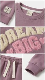 LTC142 Girls' Embroidered "DREAM BIG" Fleece Tracksuit Set – Dusty Mauve - Image 2