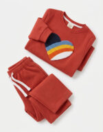 LTC 144 Girls' Rainbow Heart Bouclé Fleece Tracksuit Set – Rust Red / Terracotta - Image 3