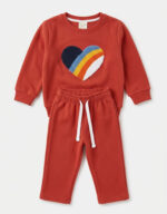 LTC 144 Girls' Rainbow Heart Bouclé Fleece Tracksuit Set – Rust Red / Terracotta