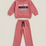 LTC145 Girls' "ALL WE NEED IS LOVE" Fleece Tracksuit Set – Dusty Rose / Mauve