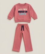 LTC145 Girls' "ALL WE NEED IS LOVE" Fleece Tracksuit Set – Dusty Rose / Mauve