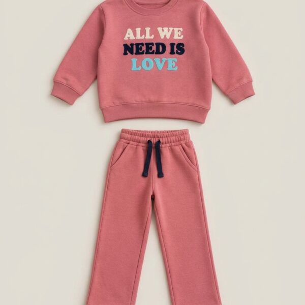 LTC145 Girls' "ALL WE NEED IS LOVE" Fleece Tracksuit Set – Dusty Rose / Mauve