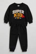 LTC 146 Kids' "SUPER KID" Embroidered Fleece Tracksuit Set – Sleek Black