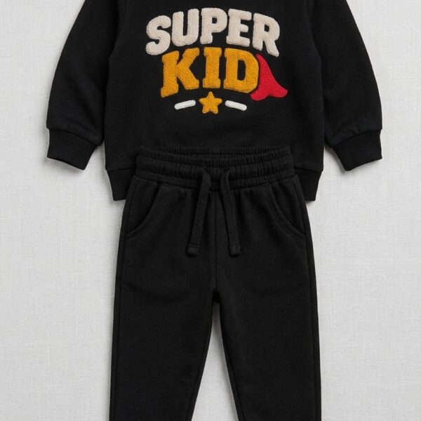 LTC 146 Kids' "SUPER KID" Embroidered Fleece Tracksuit Set – Sleek Black