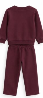 LTC143 Girls' "HAPPY" Colorful Towel-Embroidered Tracksuit Set – Deep Plum / Maroon - Image 2