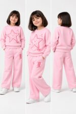 LTC141 Girls' Soft Fleece Starry Eyed Tracksuit Set – Pastel Pink