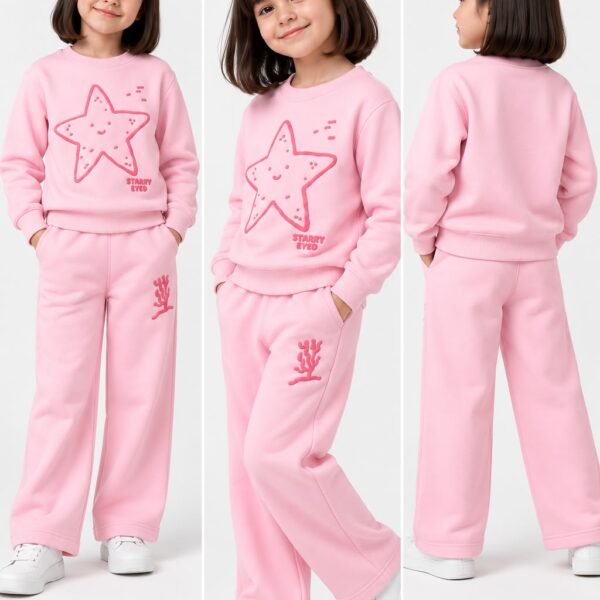LTC141 Girls' Soft Fleece Starry Eyed Tracksuit Set – Pastel Pink