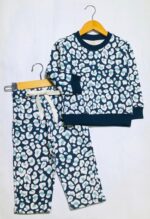 LTC136 Trendy Overall Snow Leopard Print Fleece Tracksuit