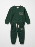 LTC147 Kids' "GOOD TIMES" Printed Fleece Tracksuit Set – Deep Forest Green - Image 2