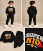 LTC 146 Kids' "SUPER KID" Embroidered Fleece Tracksuit Set – Sleek Black - Image 3