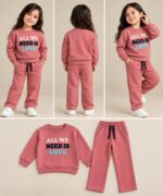 LTC145 Girls' "ALL WE NEED IS LOVE" Fleece Tracksuit Set – Dusty Rose / Mauve - Image 2